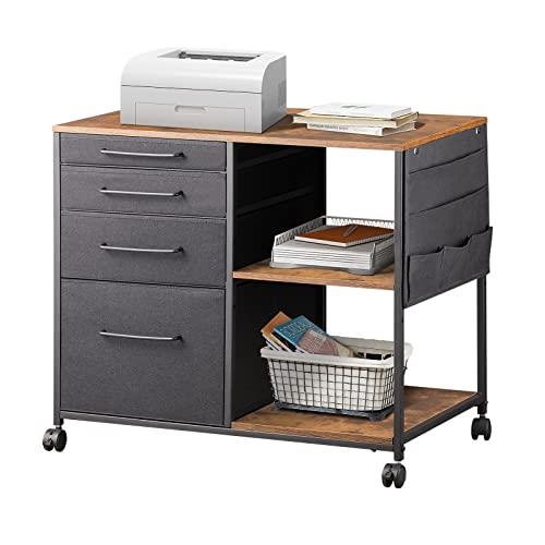 YeTom サイドキャビネット デスクワゴン 布製 袖机 層板付き サイドワゴン 4段 オフ ィス ワゴン A4対..