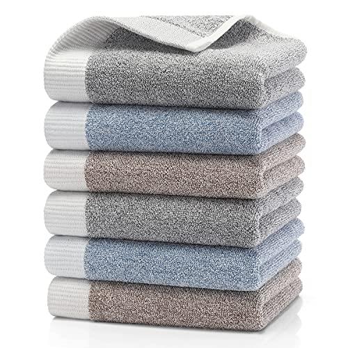 フェイスタオル 6枚セット 3色 HomeFirst 瞬間吸水 速乾 綿100％ ふわふわ の肌触り 極上 ホテル仕様 タオル 柔らかく 四季通用