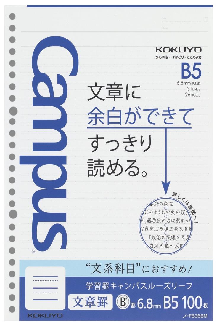 コクヨ ルーズリーフ ドット文系線 6.8mm ノ-F836BMN