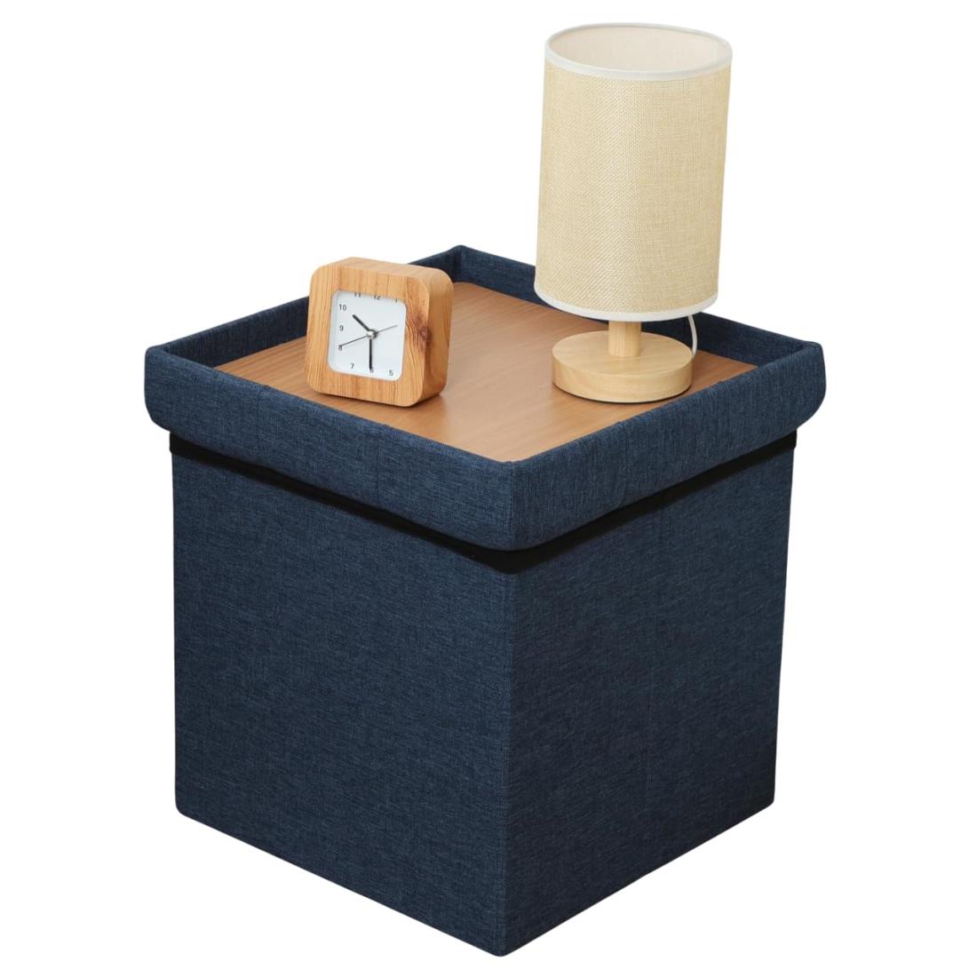 不二貿易 テーブルにもなる収納スツール 1台3役 幅35×奥行35×高さ35cm ネイビー 61499