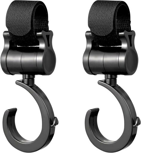ベビーカー フック マルチフック ベビーカー 荷物フック 360度回転式 マジックテープ付き 滑り止め 使いやすい トラベルフック ユニバーサル多機能 フック 黒 2個セット ベビーカー フック マルチフック ベビーカー 荷物フック 360度回転式 マジックテープ付き 滑り止め 使いやすい トラベルフック ユニバーサル多機能 フック 黒 2個セット