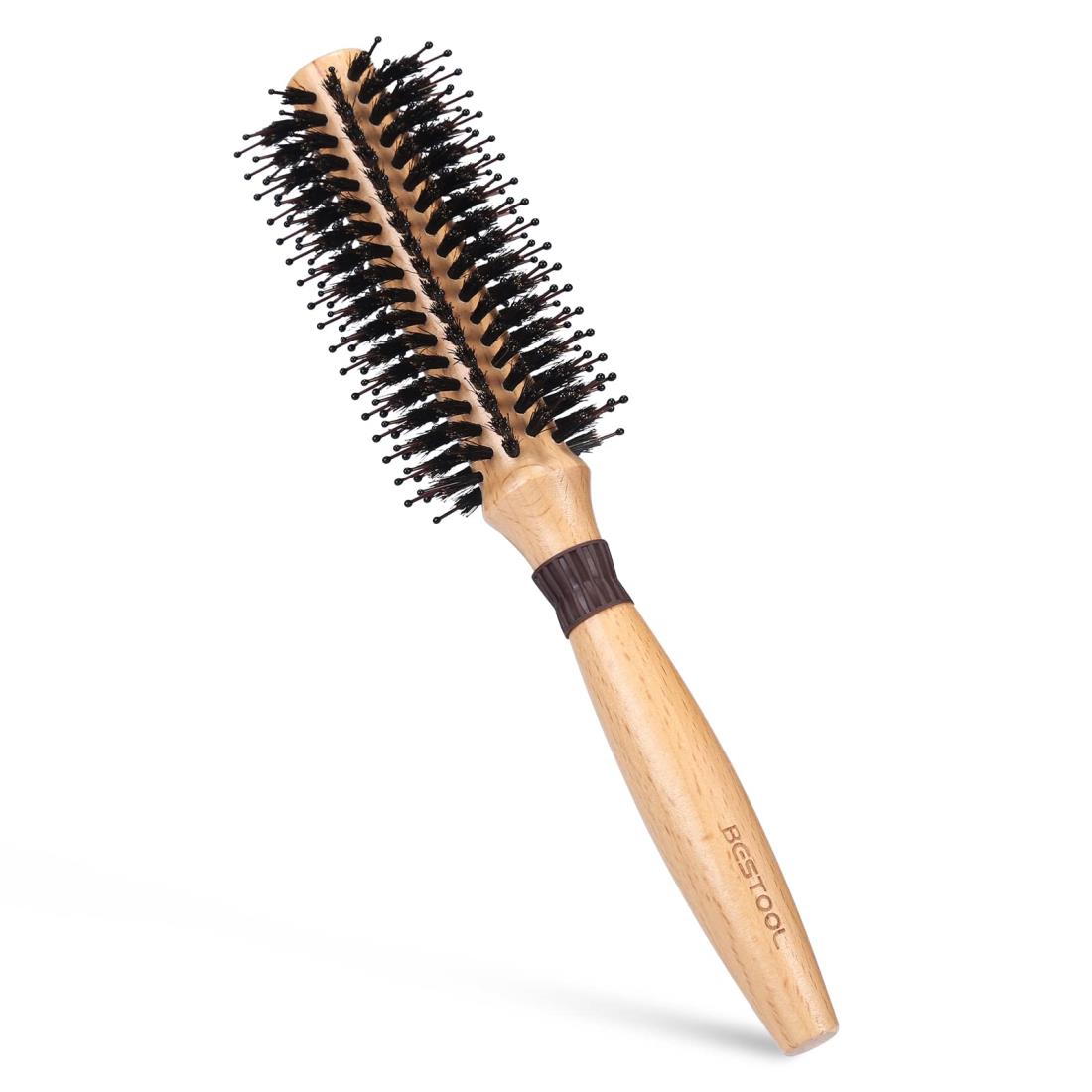 BESTOOL 豚毛 ロールブラシ カールブラシ ブローブラシ ヘアブラシ くし 木製 櫛 ヘアケア レディース メンズ 巻き髪 耐熱 人気 艶髪 (S)