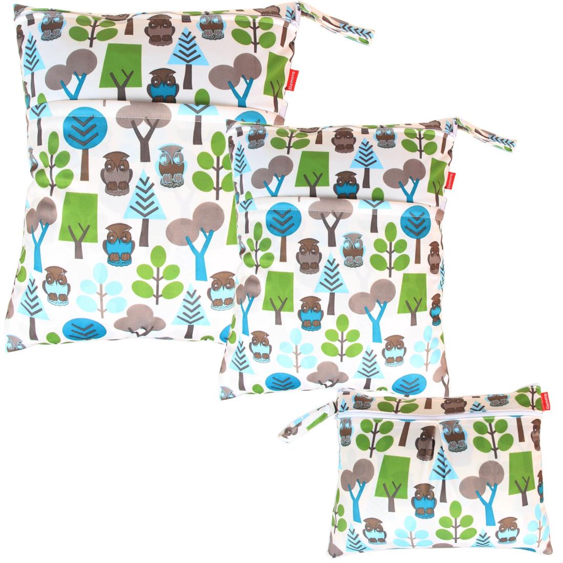 Damero ウェットバッグ(防水バッグ) 3点セット オムツ・おしりふき・着替え・タオル・水着・お風呂用品入れ マルチ収納 保育園 旅行 プール 温泉 スポーツジム 活躍 プレゼント（緑の森）