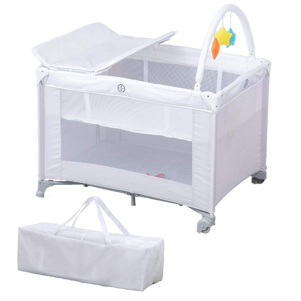 アイリスプラザ プレイヤード ベビーサークル ベビーベッド 折りたたみ プレイサークル お昼寝ベッド おむつ替え台付 ストッパー付きキャスター クリーム 1個 (x 1)
