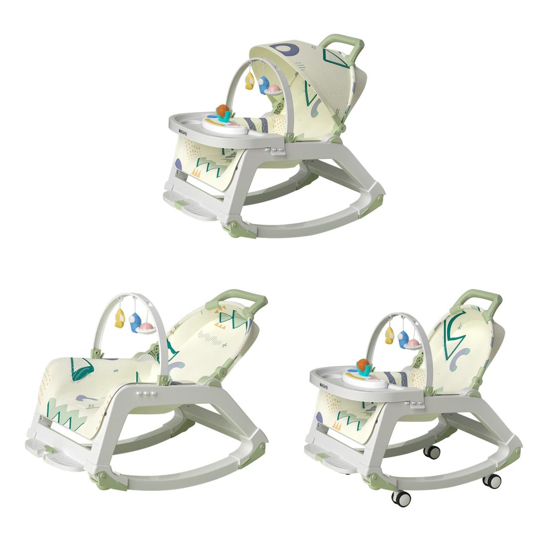 ZOOBLY 4in1ベビーチェア リクライニング バウンサー 赤ちゃん ベビーラック 新生児 ゆりかご ロッキングチェア 食事トレイ キャスター付 角度調節 洗える ベビー用品 赤ちゃん いす 離乳食 出産祝い 1歳 2歳 3歳