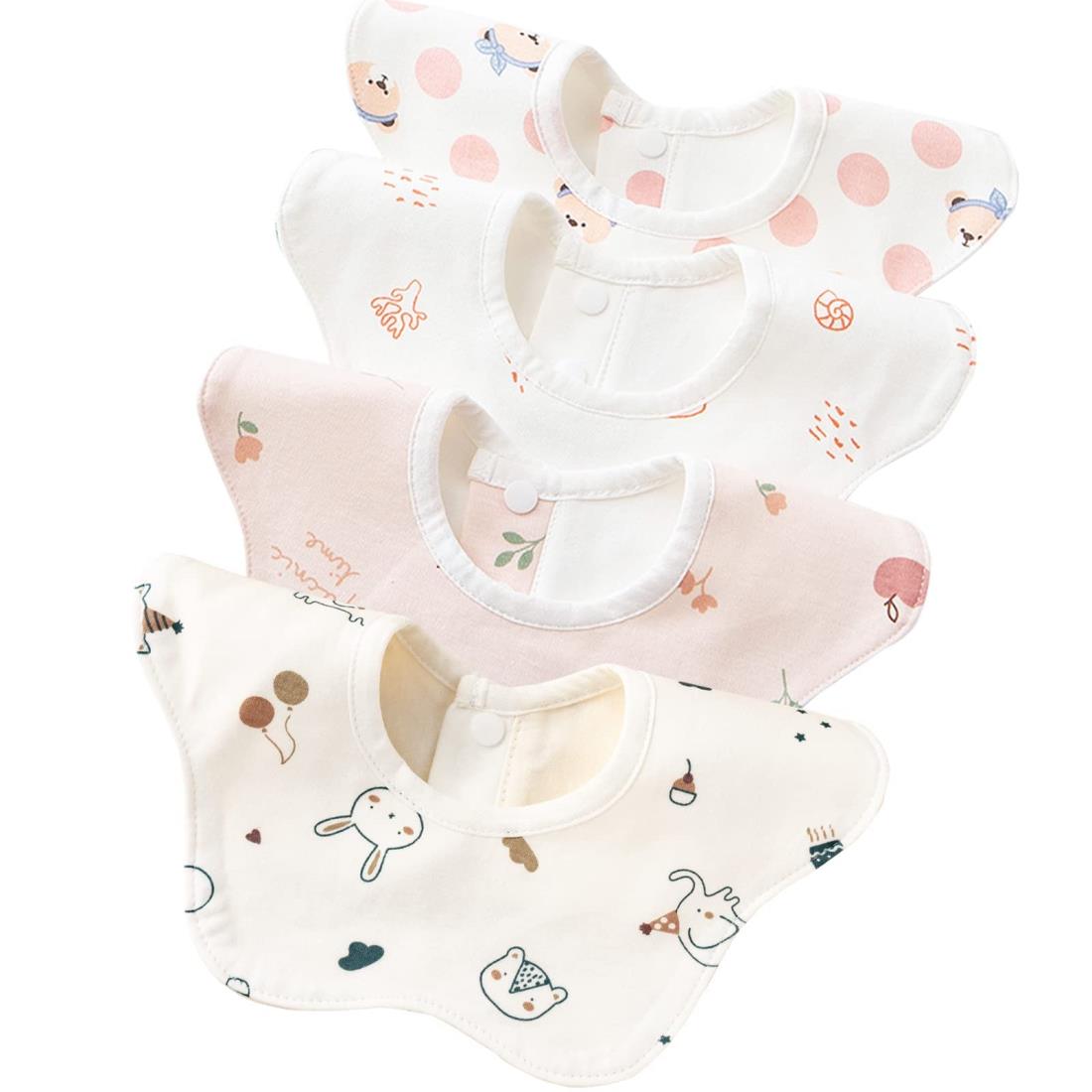 NITONAMI よだれかけ ベビー ビブ スタイ 赤ちゃん エプロン 食事用 柔らかい 綿100% 360度回転 柔らかい 4枚セット 保育園用 ホワイト