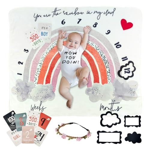 OMOTYA 寝相アート 月齢フォト ベビー撮影毛布 月齢フォトグッズ ベビー毛布 ブランケット ベビー 撮影記念 月齢フォトシーツ 寝相アート 女の子 男の子 百日記念 新生児プレゼント 誕生日 お祝い 出産祝い 子どもの成長の記録 100*120CM（フランネル-虹）