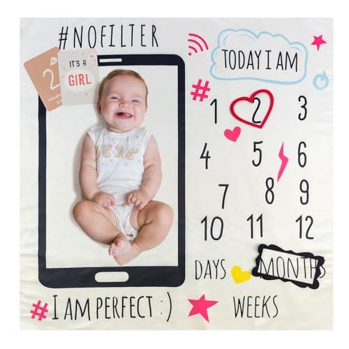 OMOTYA 寝相アート 月齢フォト ベビー撮影毛布 ギフト 月齢フォトグッズ ベビー毛布 ブランケット ベビー 撮影記念 月齢フォトシーツ 寝相アート 女の子 男の子 百日記念 新生児プレゼント 誕生日 出産祝い 子どもの成長の記録 100*100CM（フォトフレーム）