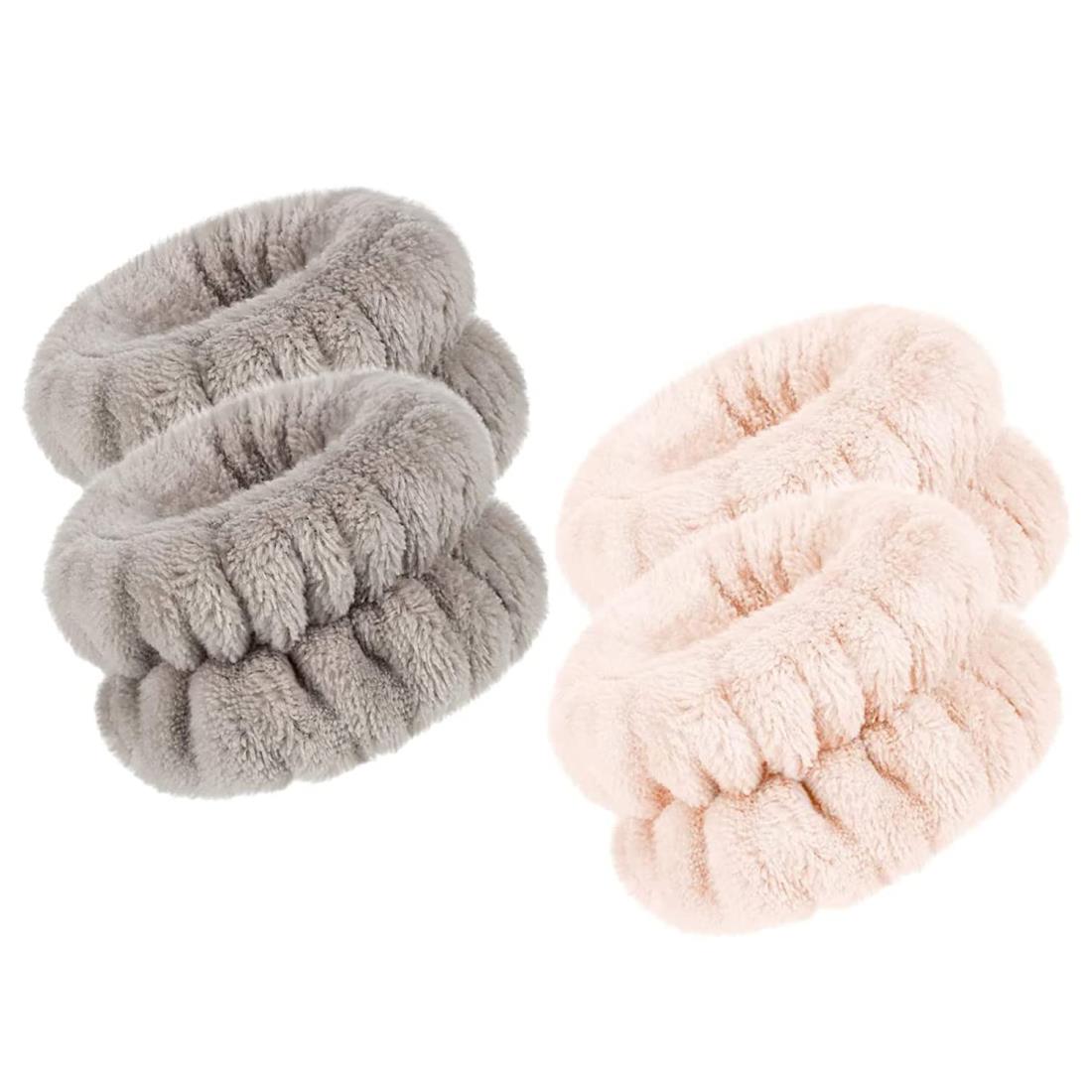 2ペア 洗顔用 手首バンド リストバンド 吸水 速乾 伸縮性あり ふわふわ 柔らかい 手首用汗止め コットン製 ウォッシュバンド BEIHOO (ブラウン+カーキ)