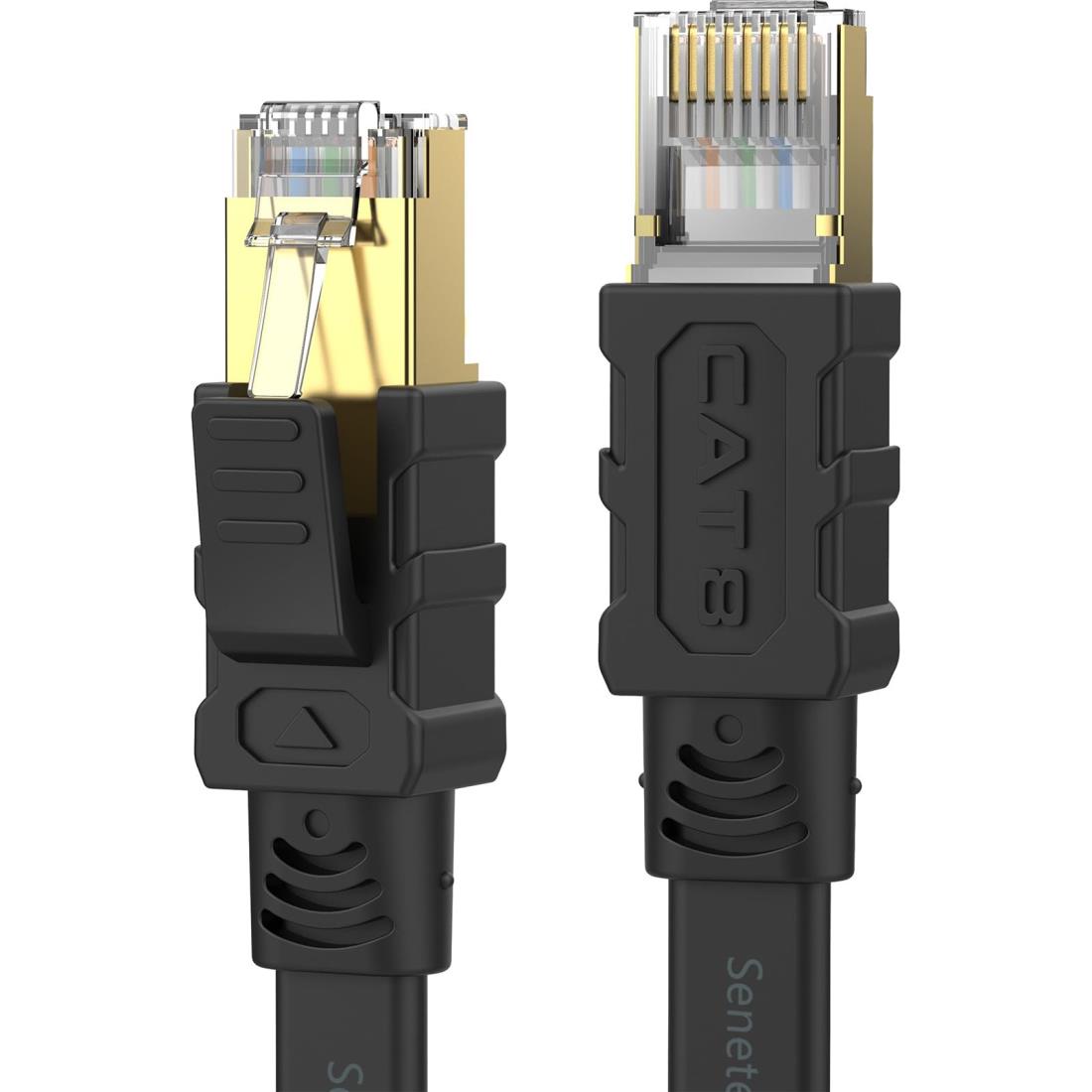 Senetem LANケーブル 1m CAT8 40Gbps/2000MHz カテゴリー8 超高速インターネットケーブル CAT8準拠 フラットケーブル RJ45 ツメ折れ防止 ブラック モデム ルータ PS3 PS4 PS5 Xbox等に対応