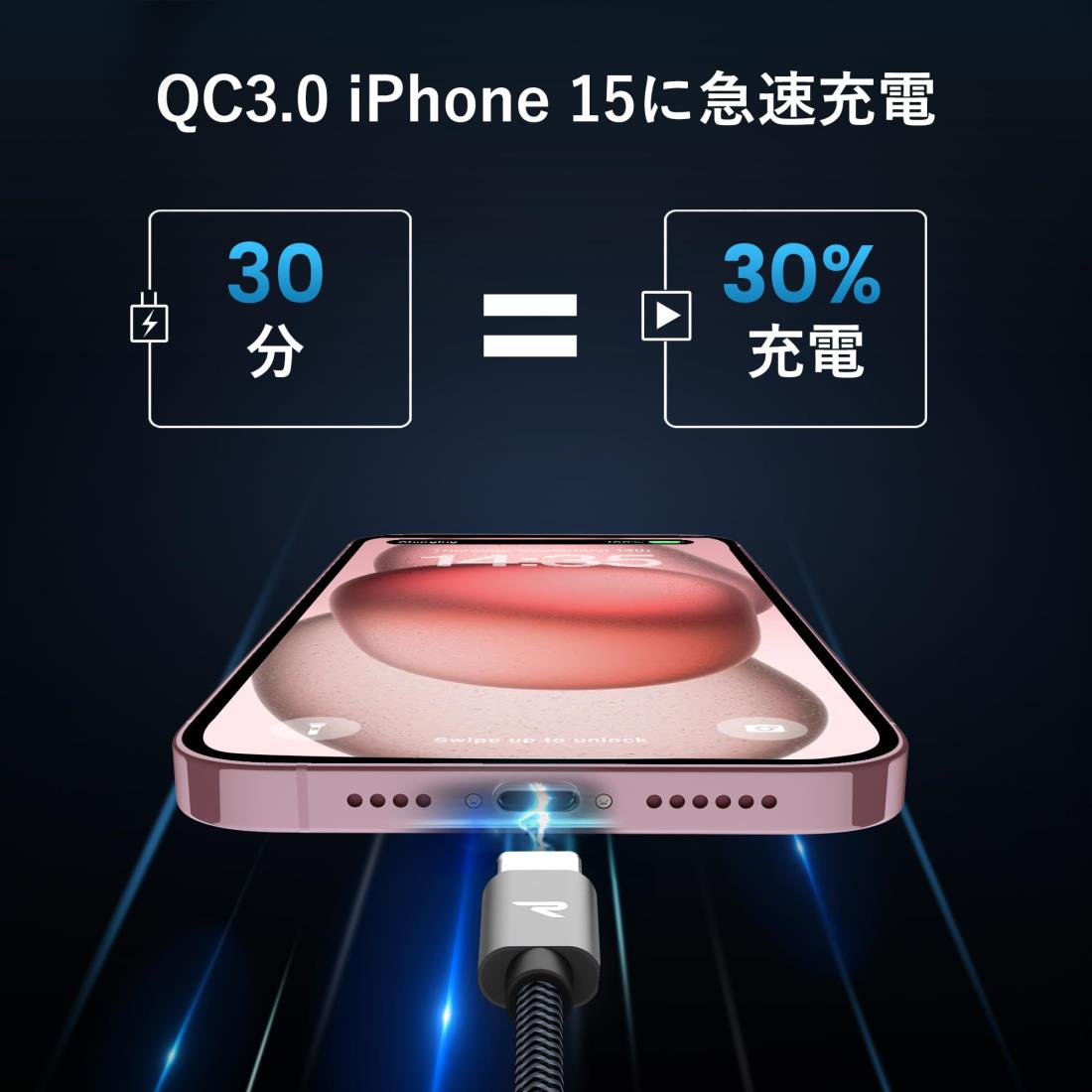 Homey Store 楽天市場店のRAMPOW usb c ケーブル【2m/黒】typec ケーブル 急速充電 QuickCharge3.0対応 USB3.1 Gen1規格 i Phone15シリーズ充電ケーブル Sony Xperia/Samsung/Asus Zenfone/Fujitsu Arrows/PS5コントロー ラー タイプc多機種対応 在宅勤務支援｜アングル2