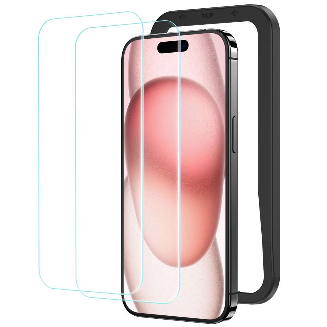 NIMASO ガラスフィルム i Phone15用強化ガラス 保護フィルム ガイド枠付き 2枚セット アイフォン 15(6.1インチ)対応 NSP23H69