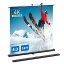 プロジェクター スクリ ーン、引き上げ式、スクリ ーン プロジェクター用、自立式 携帯型スクリ ーン、60インチ 16:9、4K対応、軽量でコンパクト、保管と持ち運びが簡単、家庭用シアター、オフ ィス、学校、屋内・屋外での映画鑑賞に最適。