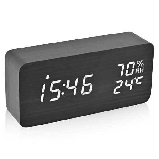 Electime デジタル目覚まし時計 木製置き時計 LED時間表示3目覚まし時計設定 USB給電 湿度と温度検出電子時計、寝室、ベッドサイドテーブル、机、オフ ィス、子供、家族に適しています (ブラック) Electime デジタル目覚まし時計 木製置き時計 LED時間表示3目覚まし時計設定 USB給電 湿度と温度検出電子時計、寝室、ベッドサイドテーブル、机、オフ ィス、子供、家族に適しています (ブラック)