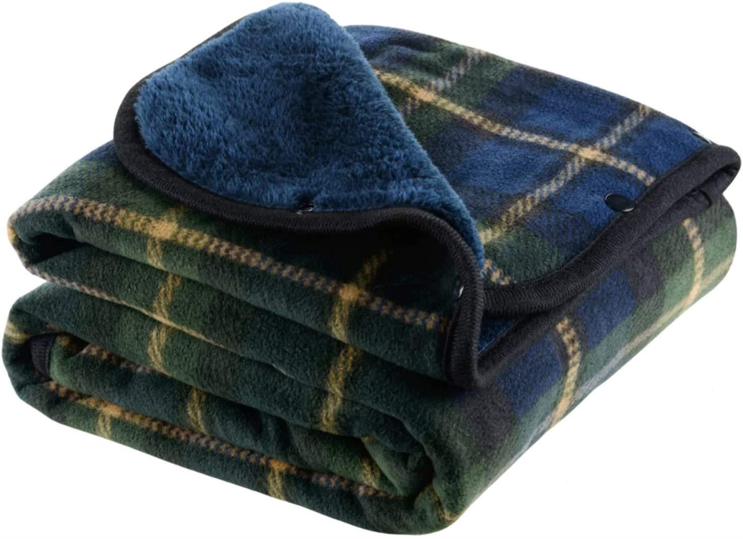 HAPGO ひざ掛け ブランケット 4way 着る毛布 ボタン付き 改良 防寒対策 あったか チェック柄 おしゃれ ..