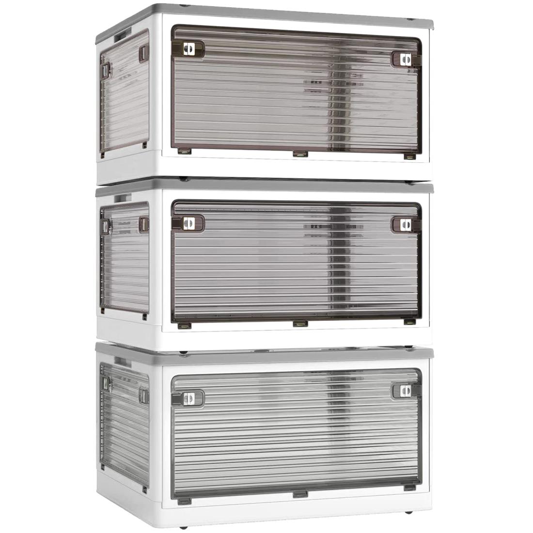 X XUNTAO【収納ボックス 折りたたみ】蓋付き 積み重ね 全方向から取り出せる 3個セット 収納ケース 衣..