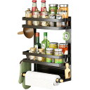 マグネット冷蔵庫サイドラ ック 磁石 スパ イスラック ブラック 約W30×D11×H37cm 調味料ス トッカー キッチンペーパーホルダー 網目カゴ式収納ラック(黒、自由移動可能なフック 4 つ付き)(3)