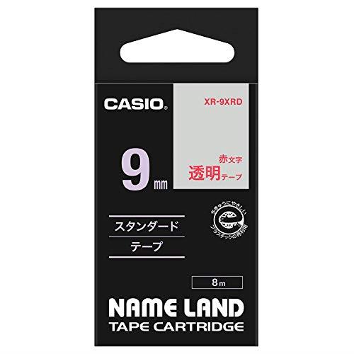 カシオ ネームランド ラベルライ ター 純正 テープ 9mm XR-9XRD 透明に赤文字 カシオ ネームランド ラベルライ ター 純正 テープ 9mm XR-9XRD 透明に赤文字