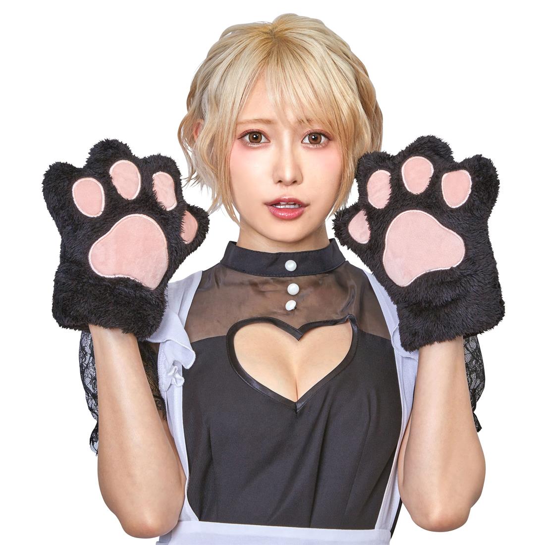 クリアストーン(Clearstone) もふもふアニマル コスプレ ハロウィン 黒ねこの手 ユニセ ックス ブラック