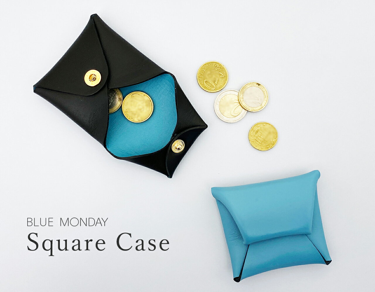 【BLUE MONDAY】スクエアケース コインケース 小銭入れ アクセサリーケース お薬入れ 小さめ 収納 小物入れ 本革 きれいめ 上品 シンプル メイドインジャパン レザーケース カーフ ギフト プレゼント 誕生日 牛革 日本産