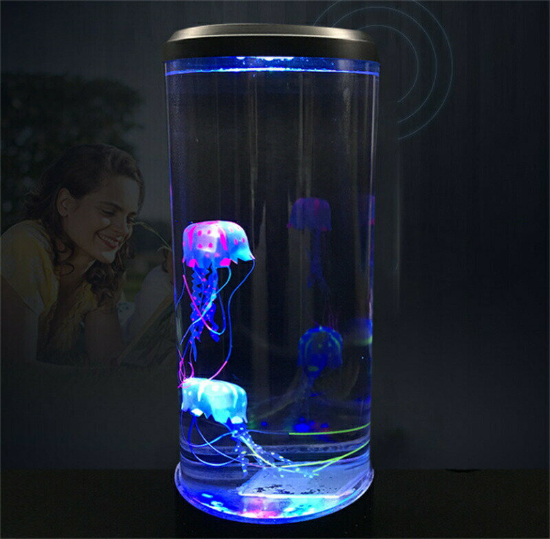 卓上 アクアリウム LED 夜灯クラゲ イルミネーション搭載 クラゲ2匹内蔵 シリコン スタンドタイプのコンパクト アクアリウム 水族館 癒し 気分ランプ 景品