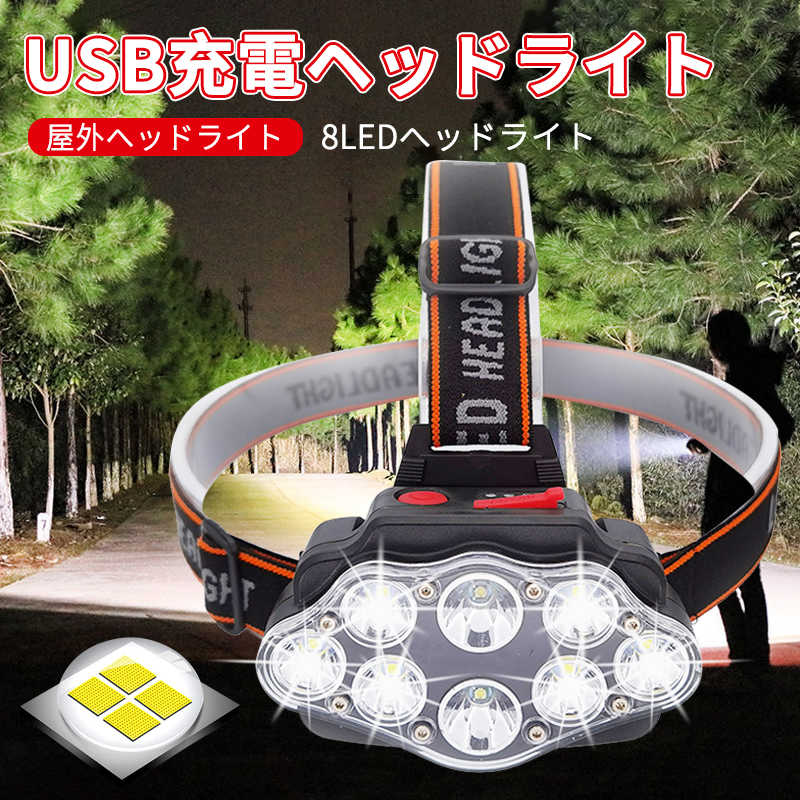 お買い物マラソン【P5倍】ヘッドライト 充電式 LEDヘッドランプ ヘッド ライト センサー機能 高輝度 4モード 明るい ヘッドランプ 8ledヘッドライト USB充電式 防水 アウトドア キャンプ 登山 防災 サイクリング ハイキング 小型 軽量 懐中電灯 ライト