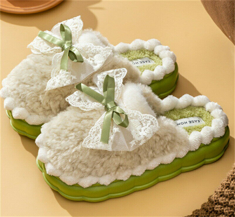 スリッパ おしゃれ ルームシューズ カップル メンズ レディース 室内用 リボン付き ふわふわ もこもこ ..