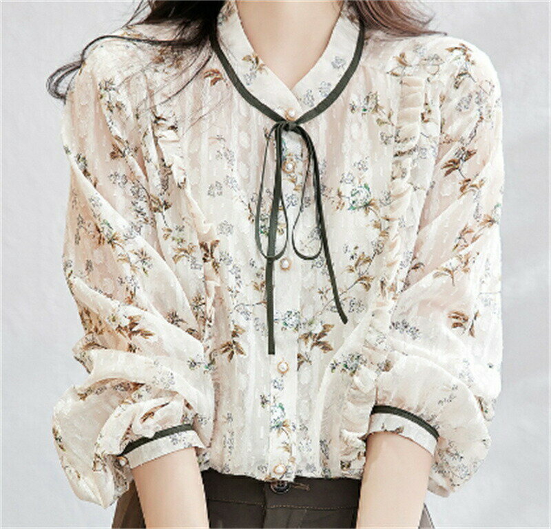 Rakuten - ブラウス レディース 春夏 オシャレ 花柄ブラウス 長袖 ブラウス シフォンブラウス オフィス 40代 30代 50代 エレガント 韓国風 通勤 OL リボン フレア 大人 シャツ 着痩せ ブラウス ゆったり カジュアル ウエア トップス