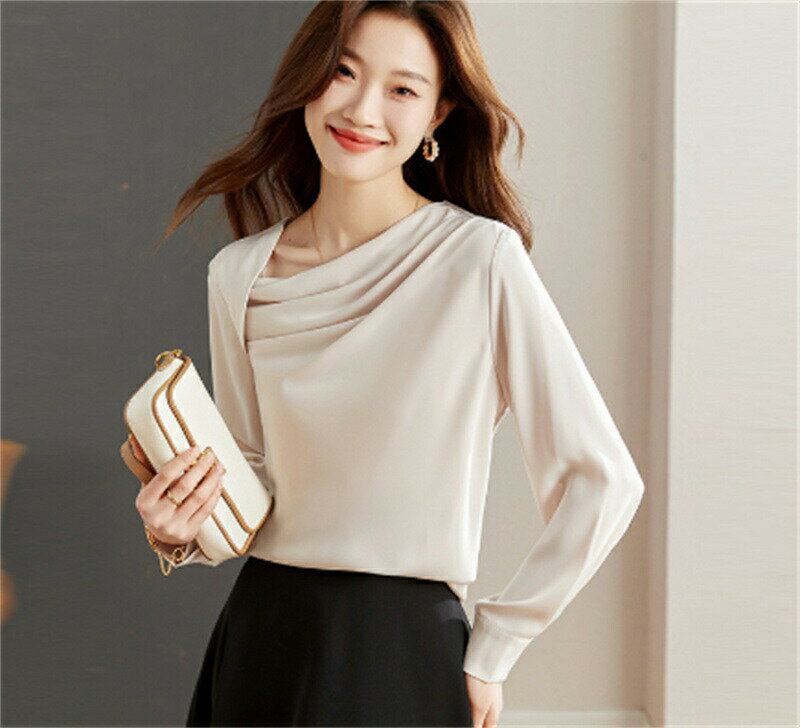 ブラウス レディース 長袖ブラウス オシャレ 春夏 韓国風 不規則ネック ブラウス オフィス 40代 30代 50代 20代 ブラウス 大人 通勤 OL シフォンブラウス シャツ 着痩せ ブラウス 大人 カジュアル ウエア トップス