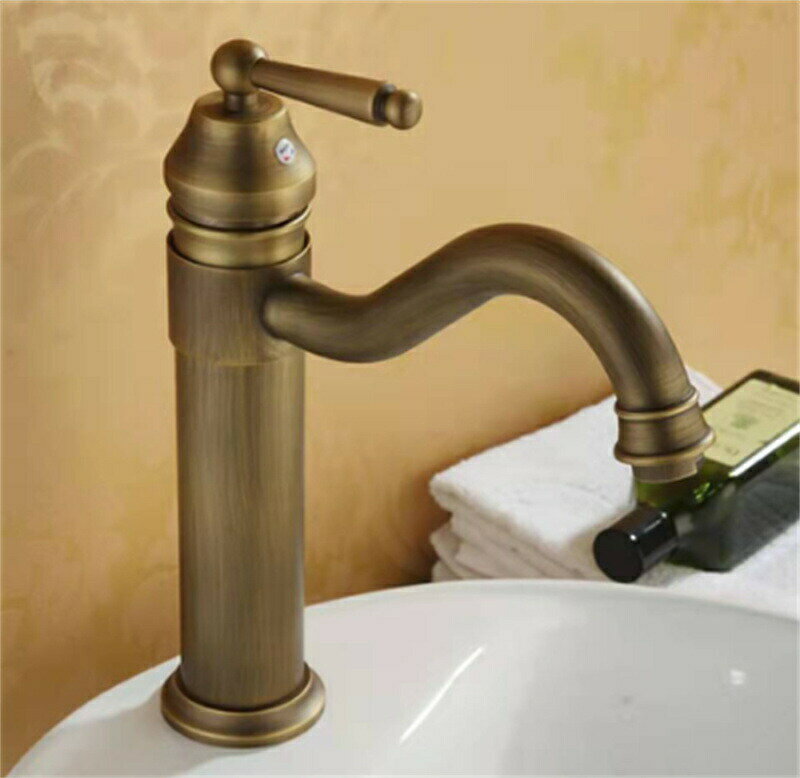 水栓 洗面所水栓　シングルレバー 混合水栓 蛇口 ホース付き　ワンホールタイプ　手洗いボウル用 トール水栓 レトロ DIY　おしゃれ