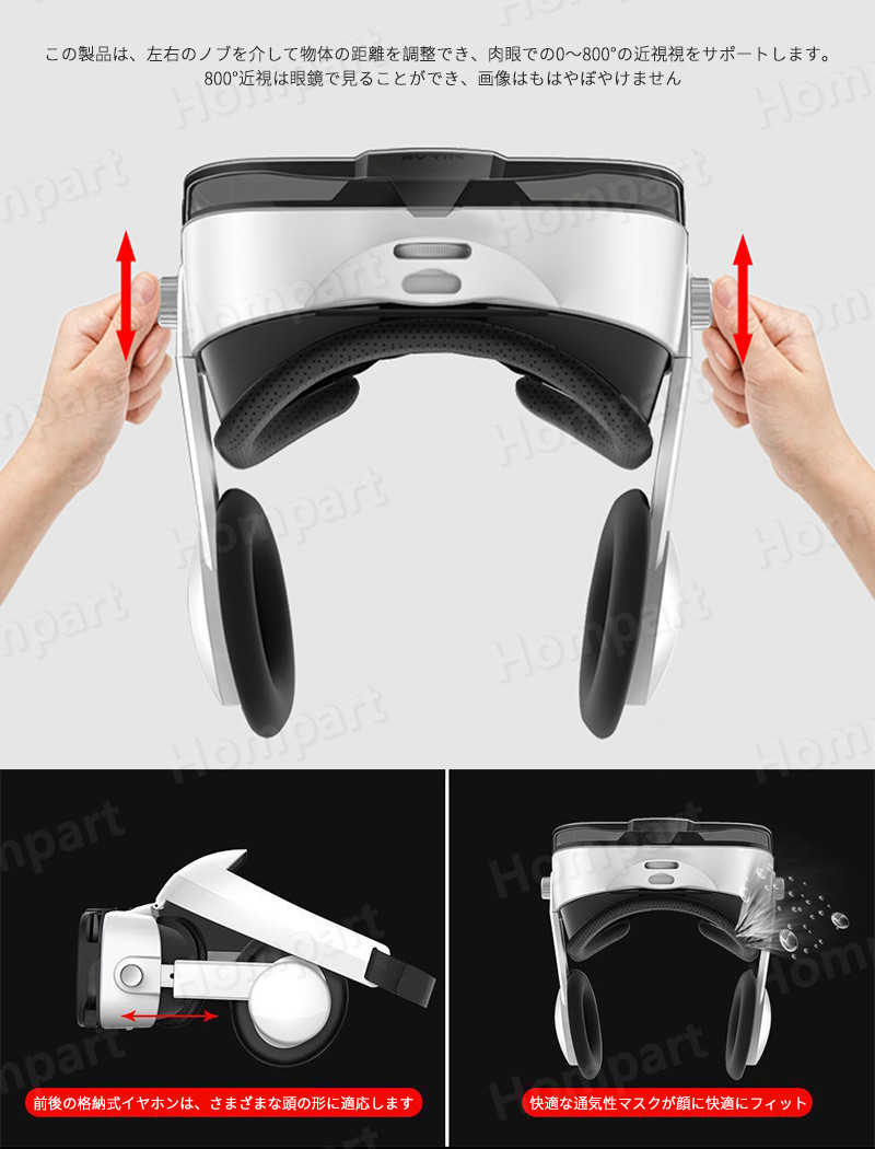 お買い物マラソン【P5倍】最新型 VRゴーグル VRヘッドセット iPhone androidスマホ用 ヘッドホン付き一体型 3D VRグラス メガネ 動画 ゲーム コントローラ 受話可能 4.0?6.9インチのスマホ対応