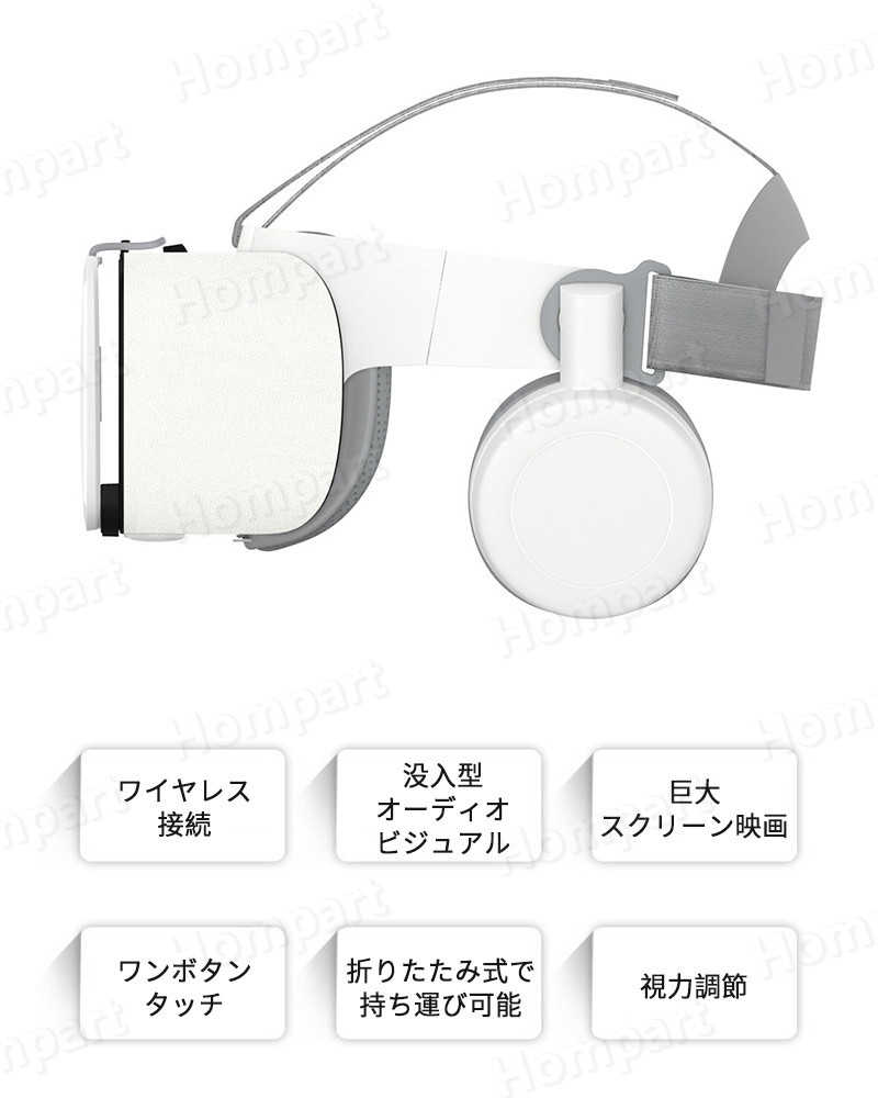 お買い物マラソン【P5倍】最新型 VRゴーグル VRヘッドセット iPhone androidスマホ用 ヘッドホン付き一体型 ワイヤレス接続 3D VRグラス メガネ 動画 ゲーム コントローラ 受話可能 4.7-6.3インチのスマホ対応