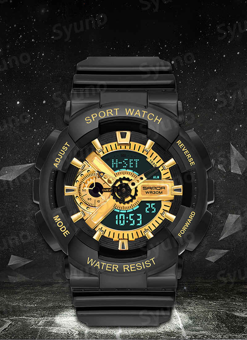 お買い物マラソン【P5倍】SANDA 30m深さ防水 耐衝撃 耐振動性 キッズ 個性的な時計 デュアルディスプレイ ルミナス 電子時計 スポーツ防水 アウトドアウォッチ スタイリッシュ 腕時計 メンズ/レディース/キッズ/子供/大人/カップル用 誕生日 父の日 プレゼント