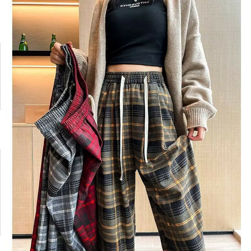 乐天商城 - ボトムズ 裏起毛 チェック柄 秋 ガウチョパンツ 大きいサイズ 体型カバー レディース ロングパンツ ルームウェア マキシ丈 送料無料 ゆったり 着痩せ 美脚 通勤 冬 女性用 お洒落 快適 おでかけ 暖かい 保温 ワイドパンツ