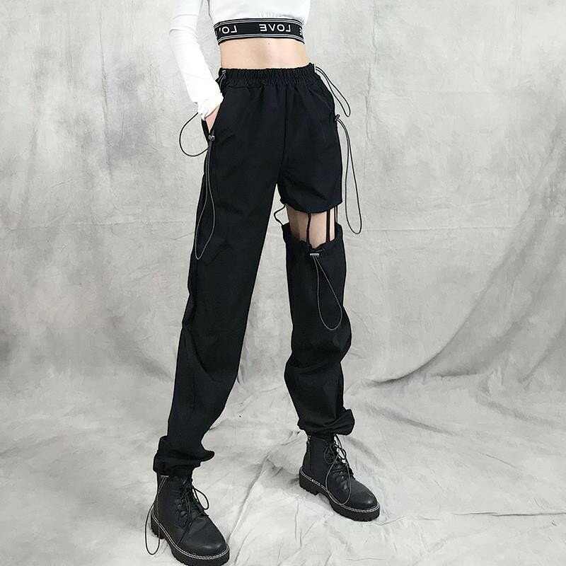 Other - レディース ダンス衣装 ジョガーパンツ 衣装 カーゴパンツ ストリート系 原宿系 ロング丈 ヒップホップ ダメーパンツ ダンスウェア ヒップホップ衣装 ボトムス カジュアル 長ズボン イージーパンツ ウエストゴム かっこいい スポーツ ダンス 透かし彫り