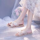 ビーチサンダル サンダル レディース フラットサンダル かわいい ぺたんこ おしゃれ 可愛い 歩きやすい 草履 スリッパ つっかけ 夏 クロスサンダル 花 フラワー かかとなし 滑り止め 痛くない 疲れない 外履き ガールズ 浴衣 ビーチ プール 23-25cm 送料無料