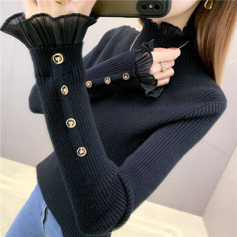 Rakuten - レディース 春 フリルセーター 秋冬 きれいめ 切り替え シンプル おしゃれ ゆったり 大人 冬 春 ニットベスト 長袖 プルオーバー 秋 切り替え 無地 無地 シンプル カジュアル vネックベスト