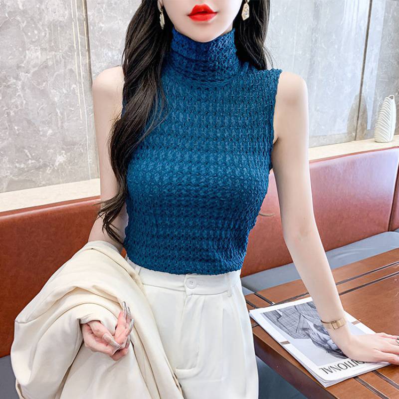 Rakuten - レースノースリーブ インナー UVカット レース 紫外線対策 カットソー 薄手 ハイネックtシャツ ハイネック タンクトップ レディース 綿 シアートップス レース タートルネック 透け感 春 夏 首 無地 大きいサイズ