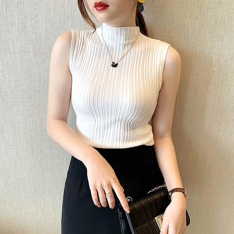 タンクトップ カットソー ハイネック ノースリーブ 大きいサイズ UVカット ハイネックtシャツ インナー レディース 薄手 シアートップス レース 綿 春 夏 首 無地 紫外線対策 タートルネック