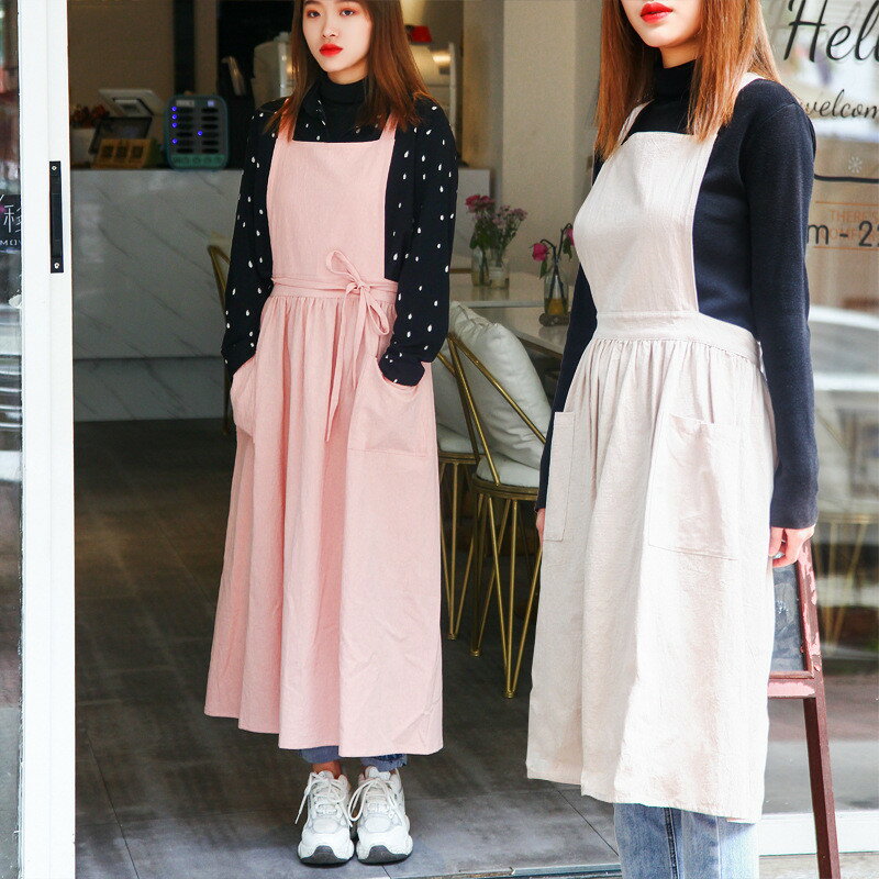 スカート風エプロン 前掛け 首掛けエプロン おしゃれ レディース 業務用 家庭用 花屋 作業用 無地 透けない DIY ガーデニング 園芸 飲食店 北欧風 ナチュラル コットン ポケット付き 送料無料