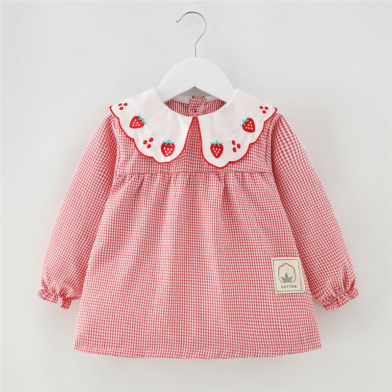 防水 コットン チェック柄 ベビースモック 長袖 綿 キッズ スモックブラウス 袖付きエプロン 女の子 可愛い スモック お食事 汚れ防止 絵画 工作用 外遊び エプロン 女児
