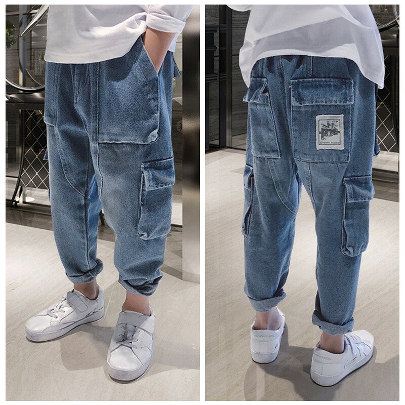 Denim - デニム デニム キッズ ジーンズ パンツ ロングパンツ ルーズフィット ストレッチ デニム デニムパンツ 子供服 カーゴパンツ サルエル 韓国子供服 Gパン デニム 男の子 女の子 男児 女児 ジュニア 長ズボン