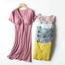 ナイトブラ カップ付き ルームウェア ワンピース 半袖 リブ カップ付き 授乳 授乳口 マタニティ パジャマ 授乳口付き 春夏 大きいサイズ 入院 マタニティパ...