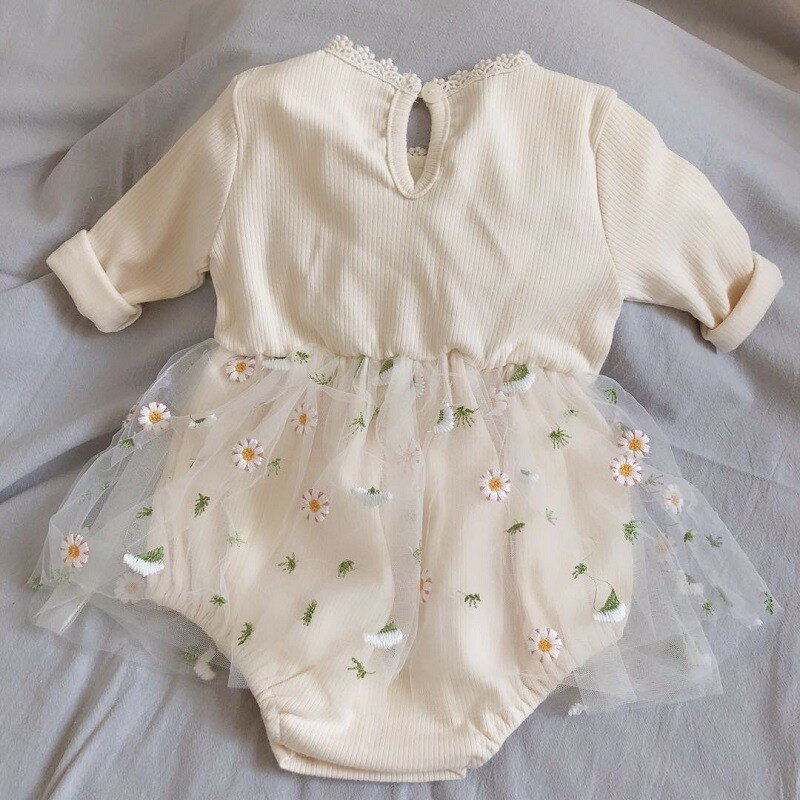 乐天商城 - 長袖 ロンパース ベビー服 新生児 カバーオール 女の子 赤ちゃん 送料無料 お花柄 ワンピース チュールドレス かわいい 可愛い おしゃれ セレモニードレス 韓国子供服 出産祝い ギフト プレゼント お食い初め お宮参り