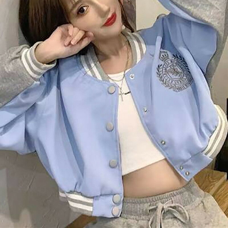 外套 - 長袖 ショートアウター大きいサイズ 原宿系 ダンス ダンス トップス ショートジャケット 衣装 へそ出し へそ出し スタジャン ヒップホップ ジャズ k-pop 韓国 おしゃれ 衣装 発表会 カジュアル レディース