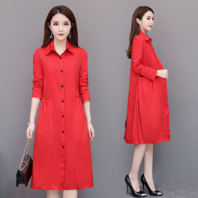 Turn-Down Collar Coat - トレンチコート ステンカラーコート 春物 ロングコート 春 アウター コート ロング丈 トレンチ カジュアルコート 薄手 aライン 大きサイズ シンプル 無地 ステンカラー L XL 2XL 3XL 4XL 5XL 送料無料