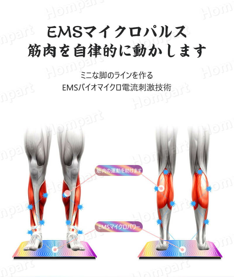 お買い物マラソン【P5倍】足裏EMS EMS機器 EMSマット 足用 EMS フットスリム 脚痩せ 足痩せ EMS足底シミュレーションマッサージャー 6つのパターン EMSマイクロパルス 足首 ふくらはぎ 太もも すね 健康器具 健康グッズ 足用 USB充電 携帯便利