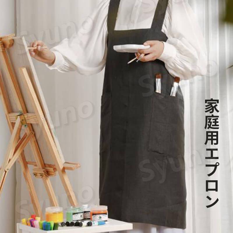 お買い物マラソン【P5倍】リネンエプロン エプロン シンプルエプロン 男女兼用 丈短い 動きやすい 防水性と通気性 女性用 仕事用 保育士 カフェ 料理室 家庭用 男性用 無地 メンズ ウーマン バックルエプロン hompart-10033763 Hompart サンプル画像2