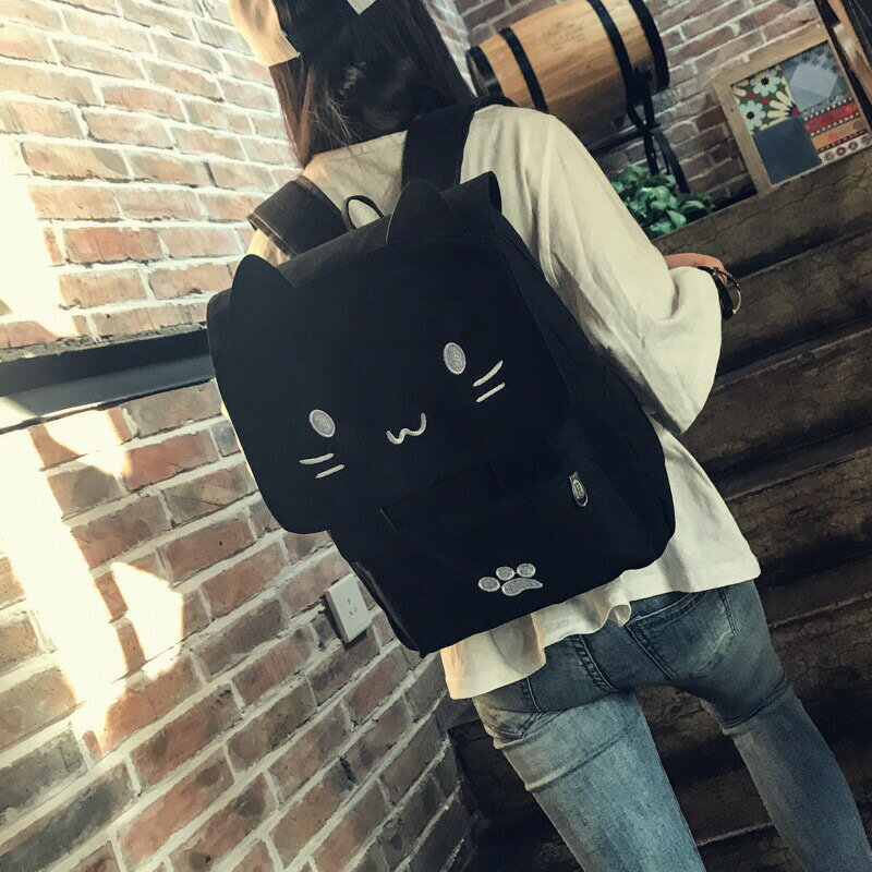 Rakuten - リュックサック リュック 大容量 バックパック りゅっく リュクサック 猫ちゃん ネコ 刺繍 フラップ PU キャンバス デニム 黒 白 レディース オシャレ かわいい デイパック ルックザック PC入れ 日帰り 通学 入学式 旅行 ジュニア 高校生 中学生 多収納 子供 ファッション