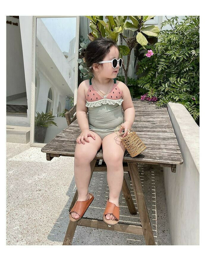 水着 女の子 ベビー水着 女児 ワンピース キャップ付き 韓国風 子供用 こども みずぎ かわいい 赤ちゃん70 80 90 100 110 120cm レッスン スイムウェア ワンピースデザイン スイカ(4.0)